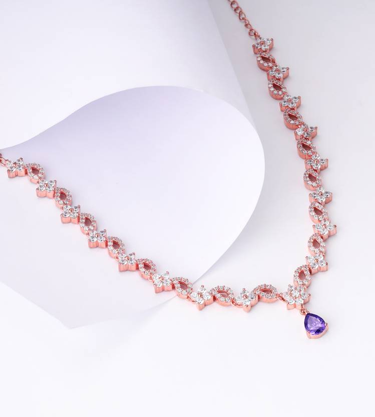 Rose Gold Sterling Silver CZ Bridal Necklace