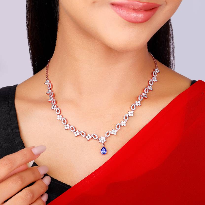 Rose Gold Sterling Silver CZ Bridal Necklace - Image 2